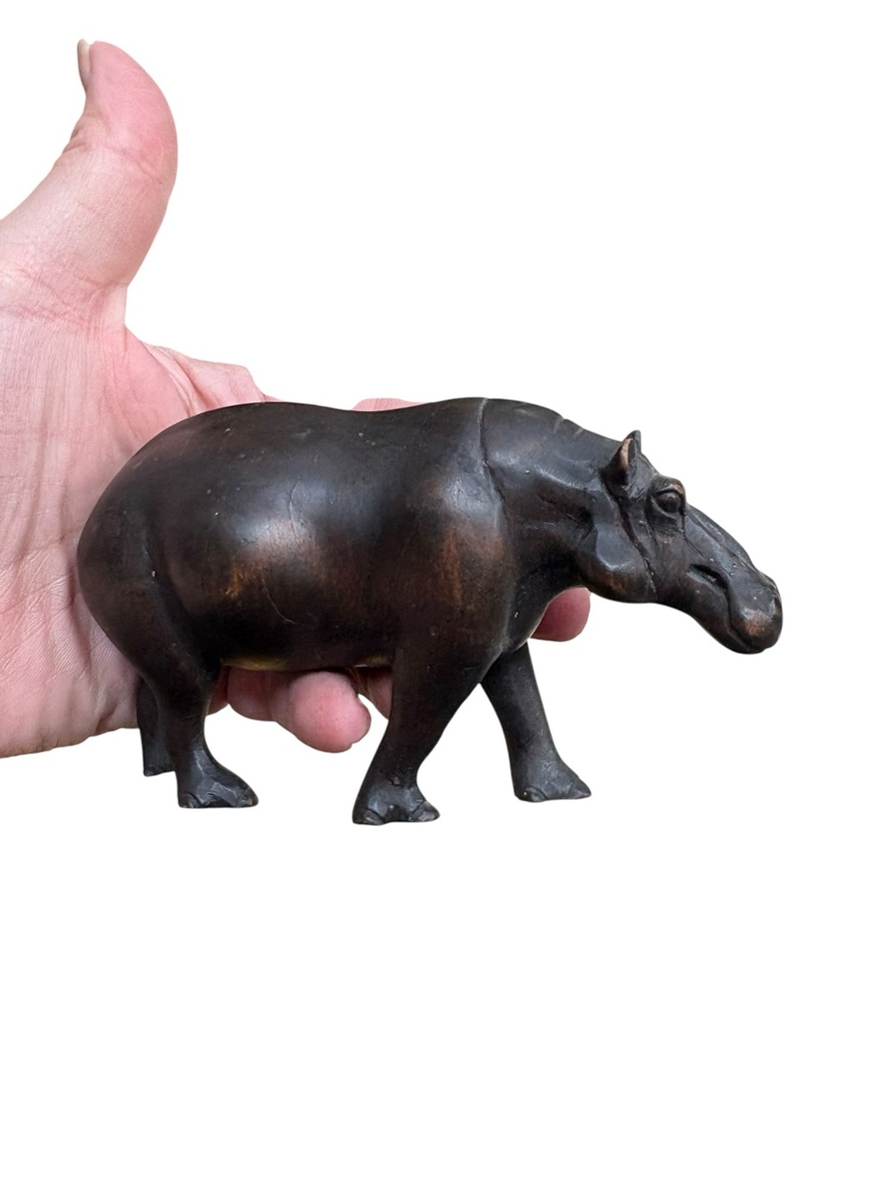 Vintage Handcarved Wooden Hippo Figurine Wood carving House Hipppotamus